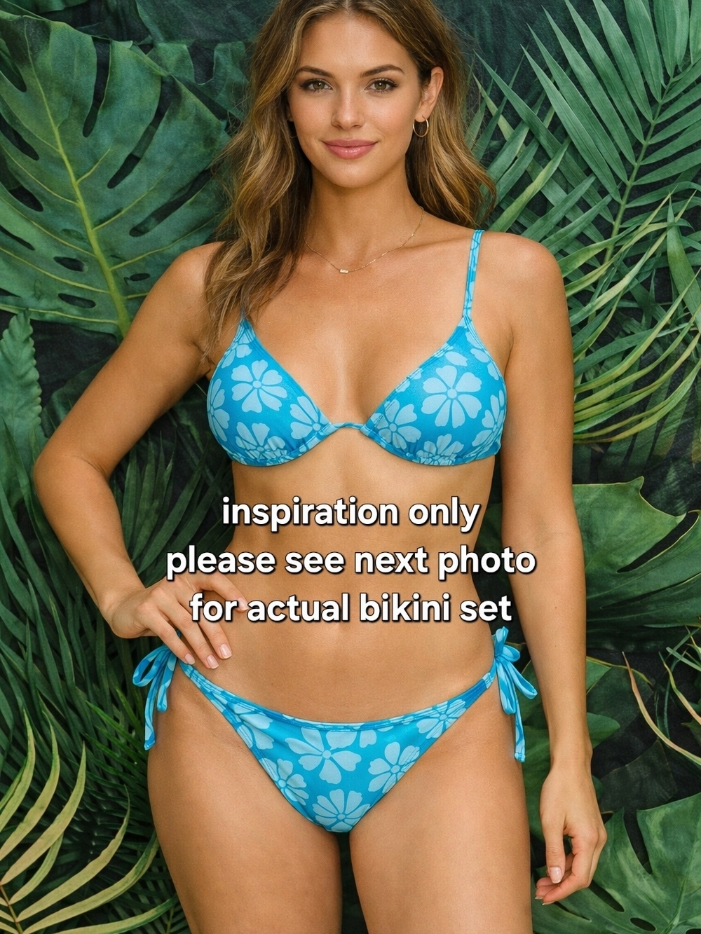 NWT Hurley Teal Bikini Set Flower Print Adjustable Top Side Tie Bottom, Sz Med